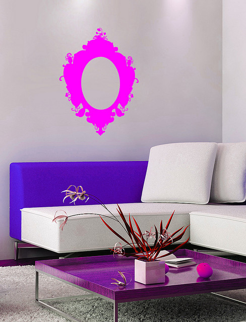 modern living, purple, pink mirror decal