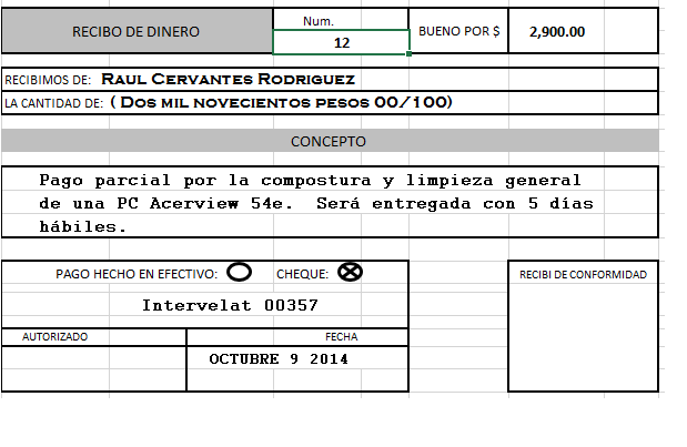 elaborar documentos de oficina recibos descriptivos ejemplos de recibo