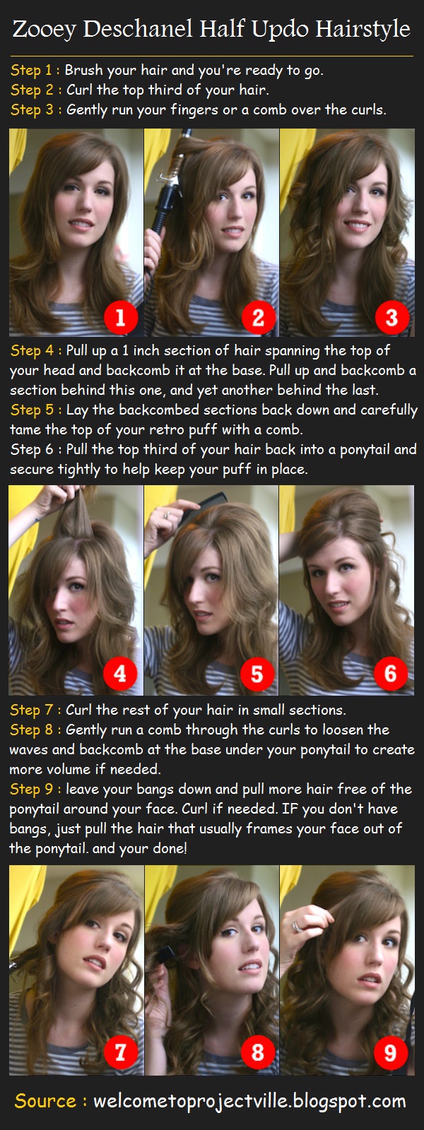 Pinterest Tutorials Zooey Deschanel Half Updo Hairstyle