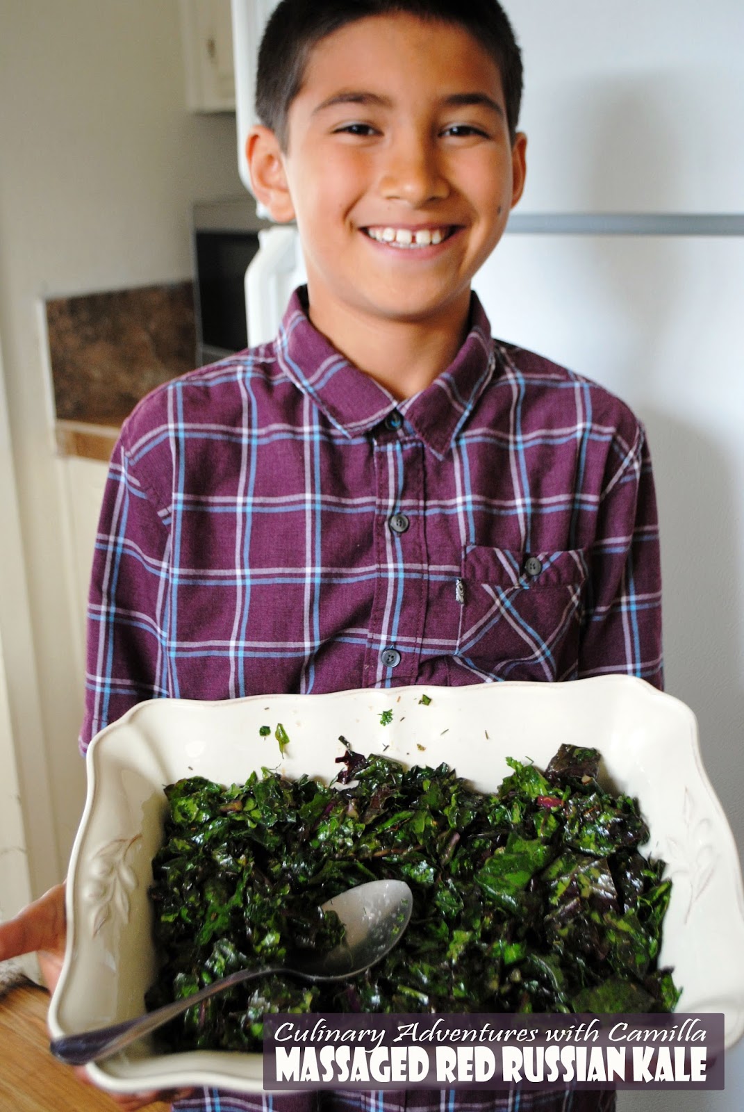 Culinary Adventures with Camilla Massaged Red Russian Kale {Spring