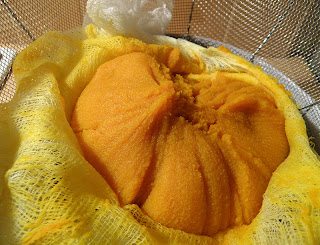 Pumpkin Puree unwrapped from Cheesecloth