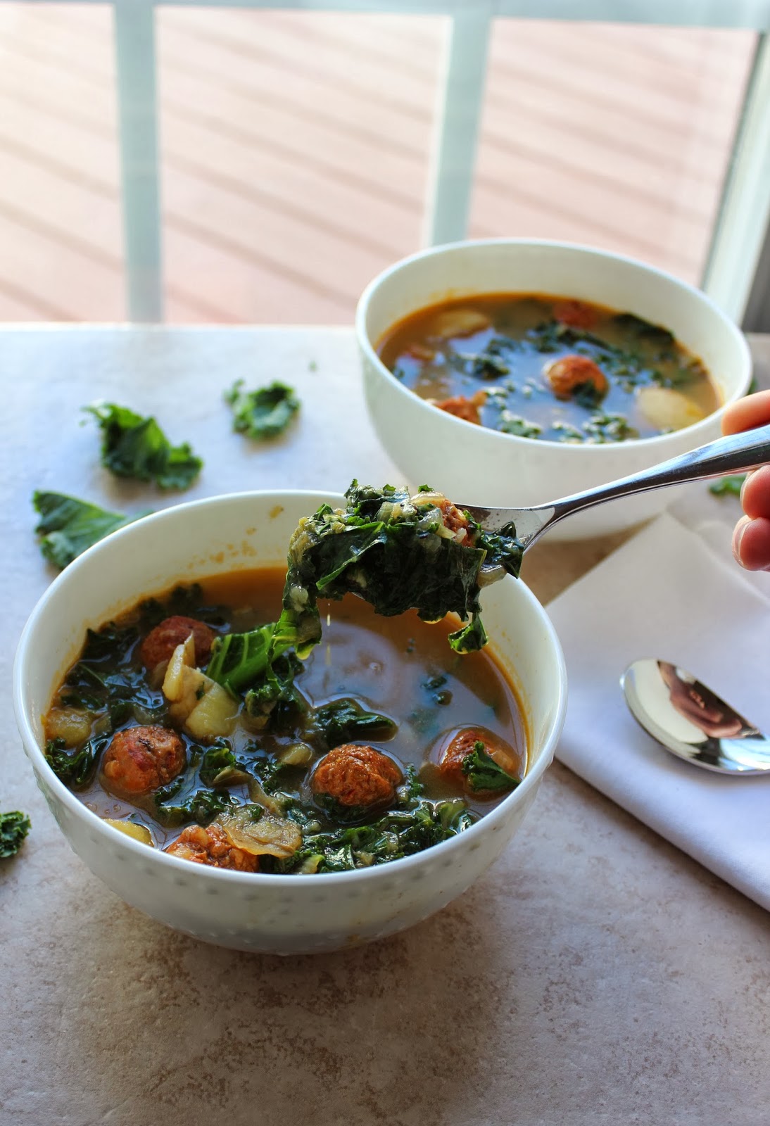 Stew or a Story Kale and Potato Soup with Spicy Turkey Meatballs