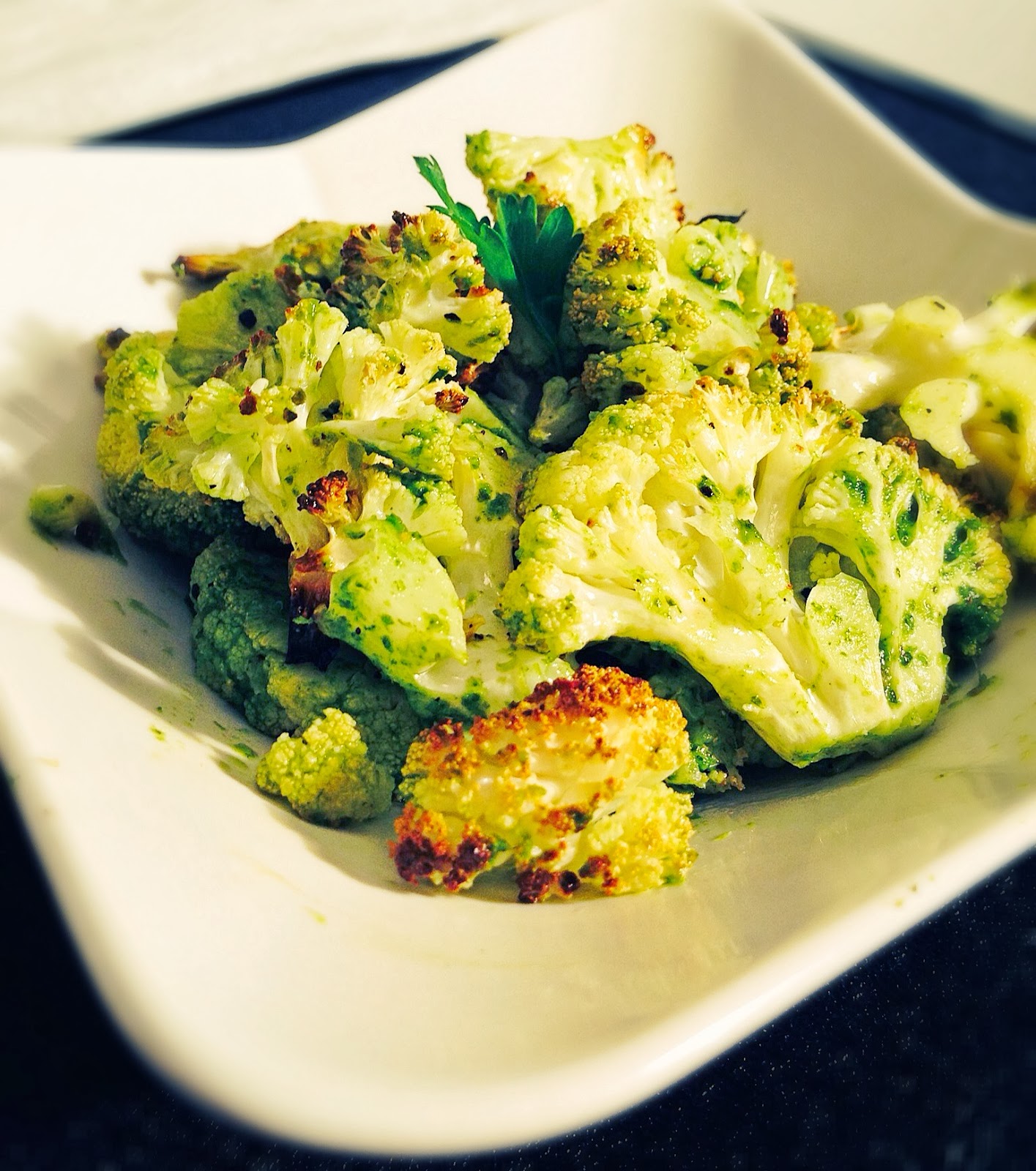 Lazy Girl Dinners Roasted Cauliflower with Parsley Lemon Sauce