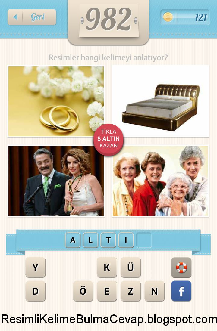 Resimli Kelime Bulmaca Oyunu Cevaplari Alyans Yuzuk Cift Dore Renk Yatak Baslik Kadir Inanir Esra Erol 4 Yasli Kadin 982 Cevabi