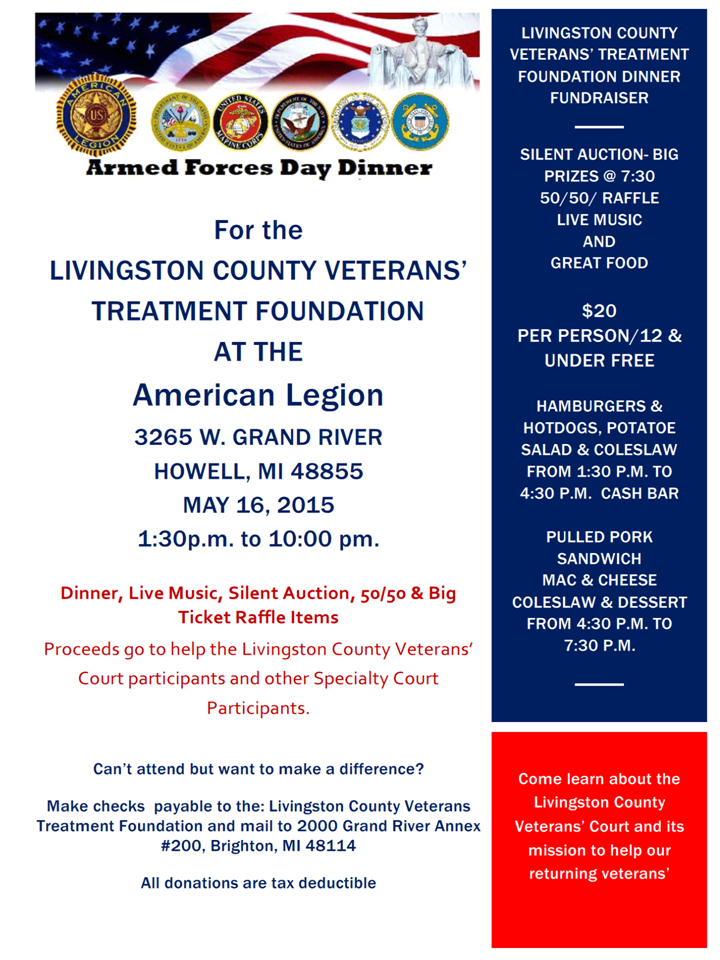 LIVINGSTON COUNTY VETERANS TREATMENT FOUNDATION FUNDRAISING Event May