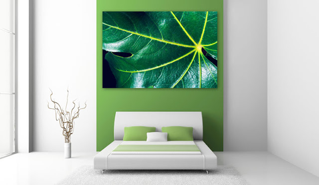 Print2metal leaf image in bedroom