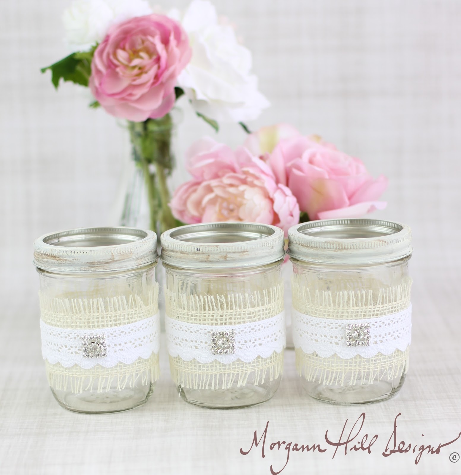 Mason Jar Wedding Centerpieces Vases With Burlap Lace Rhinestones Rustic Country Decorations SET OF 12 Item Number 130102 Posted By Morgann Hill Mason Jar Wedding Centerpieces Vases With Burlap Lace Rhinestones Rustic Country Decorations SET OF 12 Item Number 130102 Posted By Morgann Hill