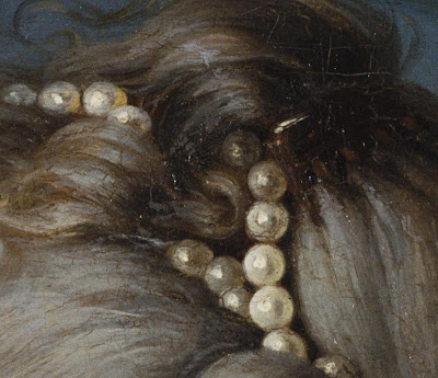 detail from an 18th century painting showing pearls used to accessorize hair