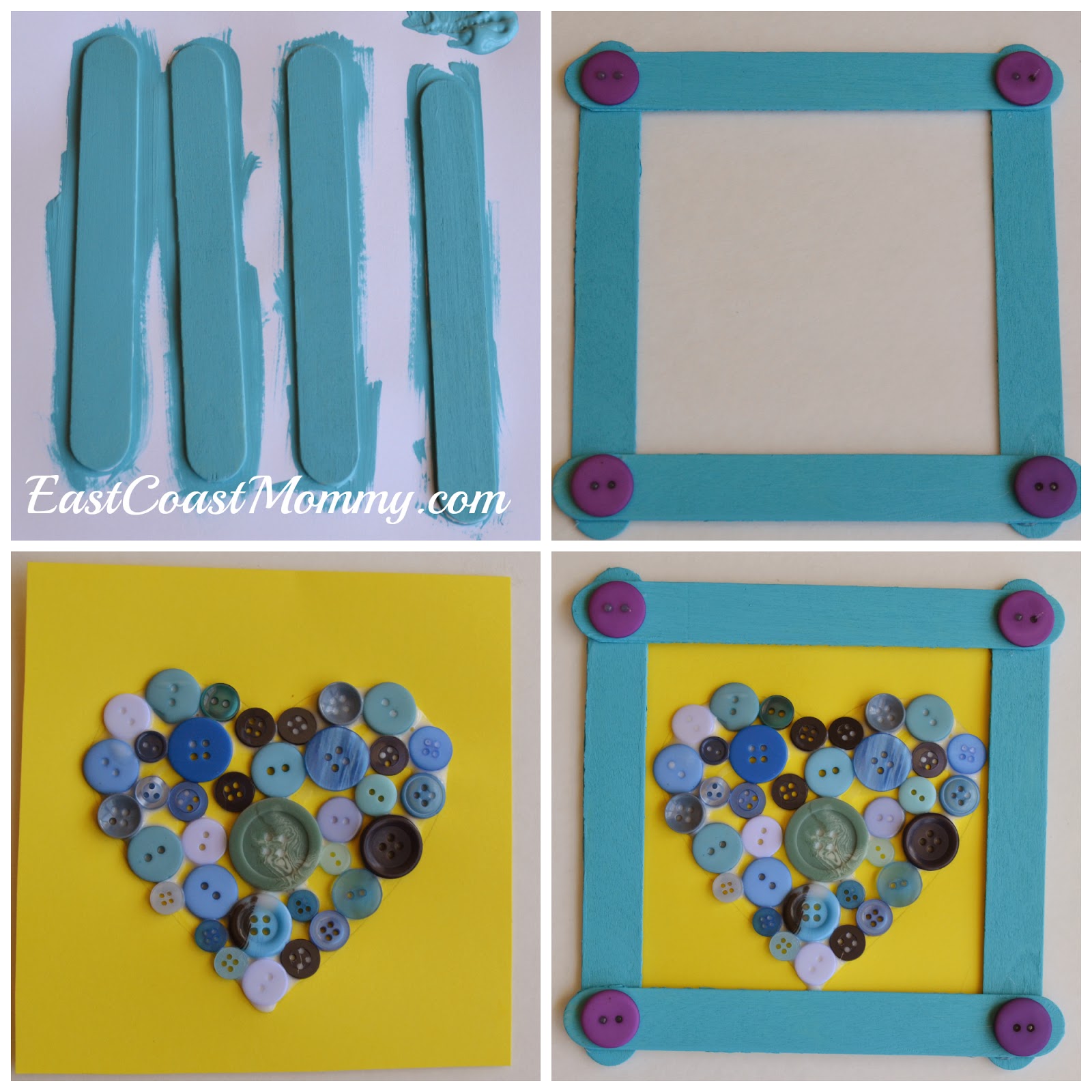 East Coast Mommy Simple Popsicle Stick Frame... with a button heart