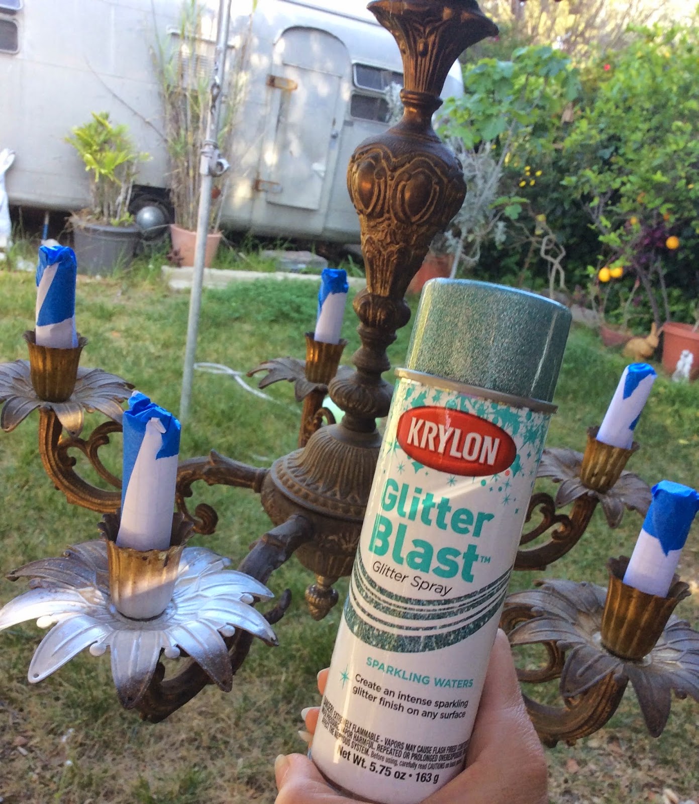 Sweater Surgery How to repaint a chandelier with Krylon Glitter Blast