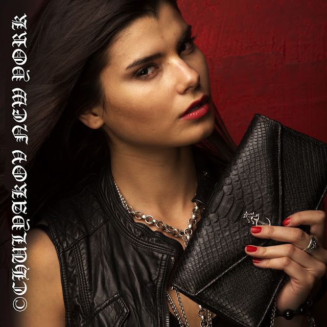 Designer Python Leather Clutches, Bags with Sterling Silver and Black Diamonds