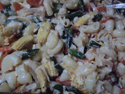 macaroni , cheese and veggies... pasta made healthy.........
