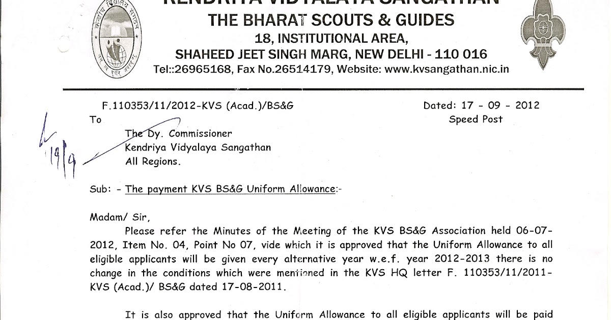 KENDRIYA VIDYALAYA SANGATHAN Bharat Scouts & Guides The Payment of KVS