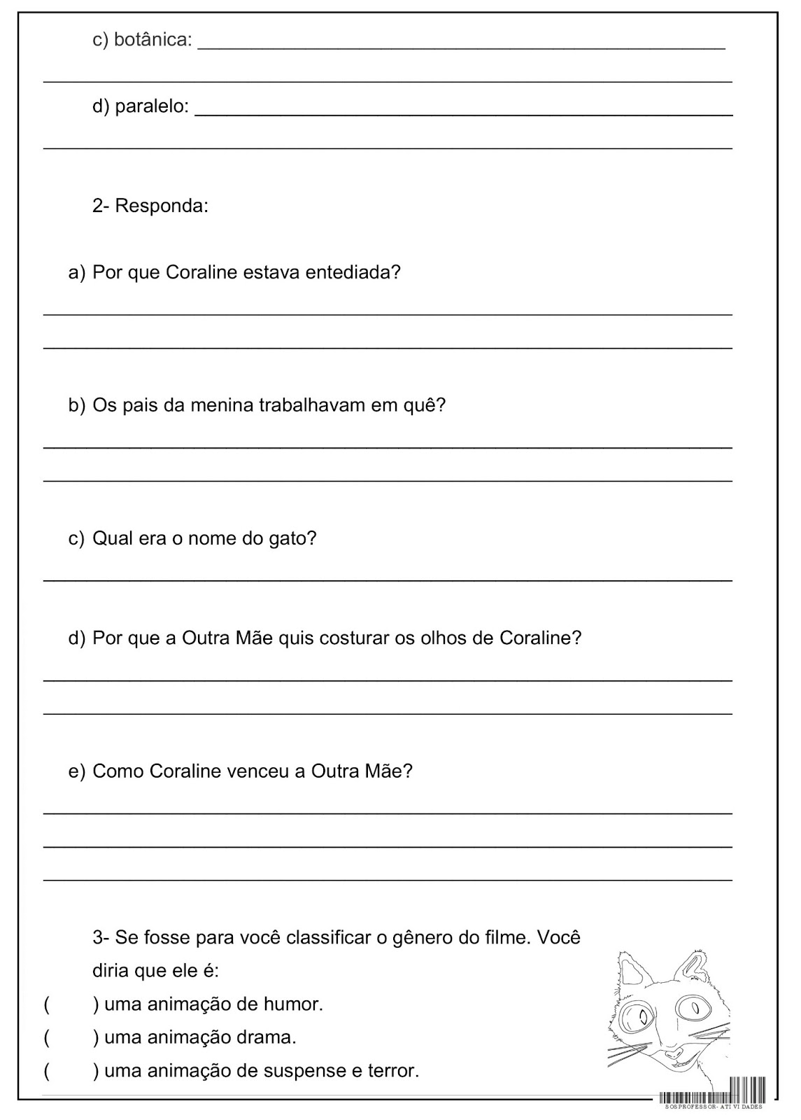 A Cor De Coraline Atividades SOSPROFESSOR-ATIVIDADES: Coraline e o mundo secreto.
