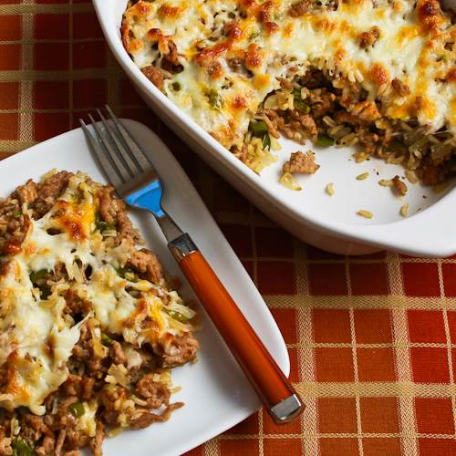 Easy Brown Rice Casserole with Turkey Italian Sausage and Green Bell Pepper Kalyn's Kitchen