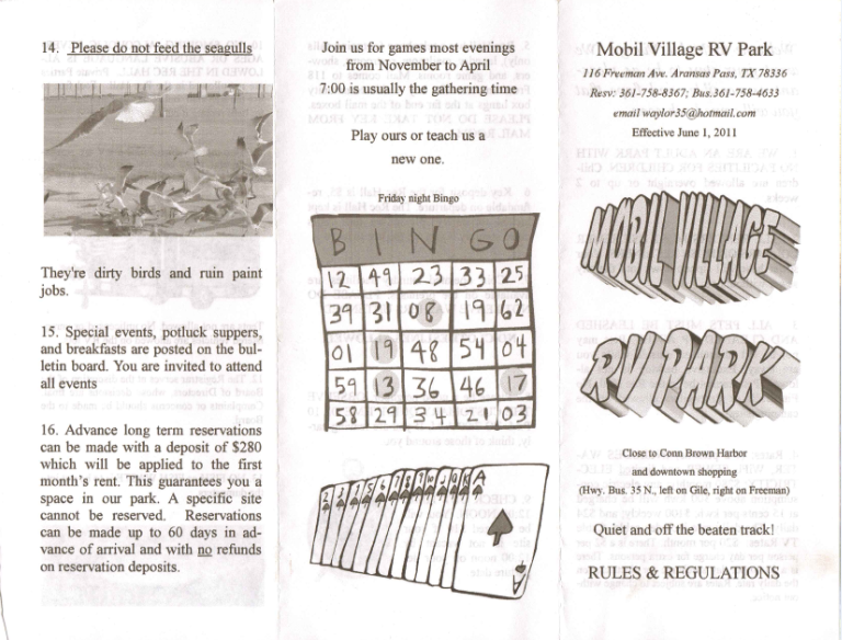 Mobil Village RV Park Reservations, Rates, Rules and Regulations