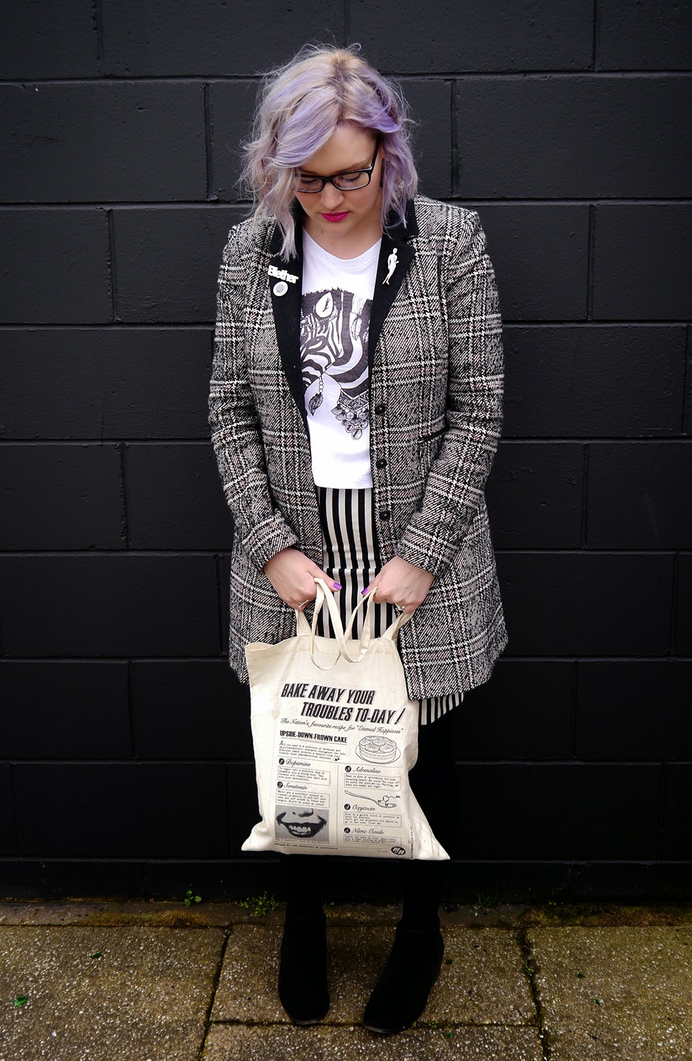 Runaway Fox killer tote Glasgow, merchant city, the Clyde, plaid, Scottish blogger, style blog, blether, violet hair, purple hair, how to,zebra, outfit, OOTD, scotstreetstyle