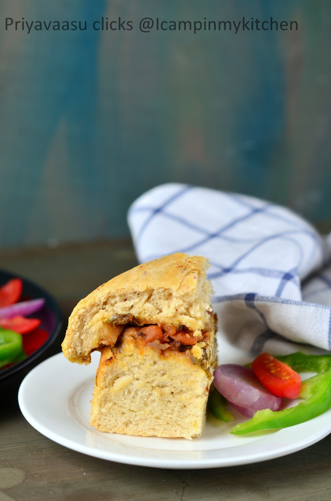 Stuffed Focacia Italian flatbread baked with vegetable filling I