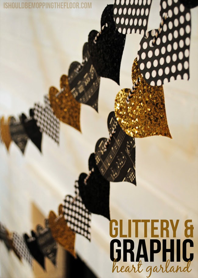 Glittery and gold heart garland by I should be mopping the floor