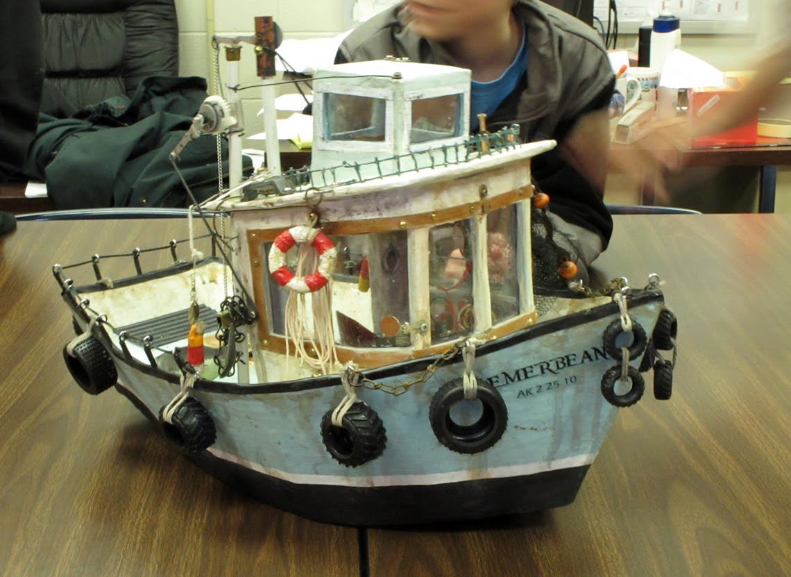 Diederich's Examples Recycled Junk Added to Paper Mache Boat