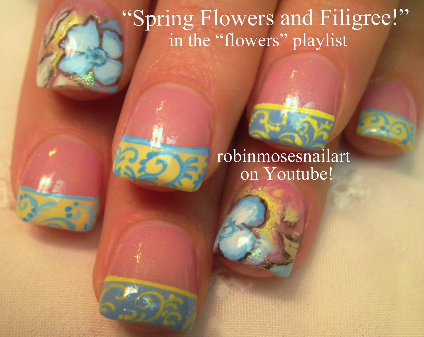 6. Simple Flower Design on Blue Nails - wide 4