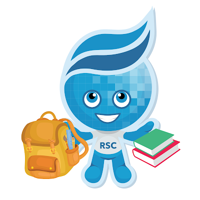 Imge of Rio Salado mascot Splash carrying his backpack and books.