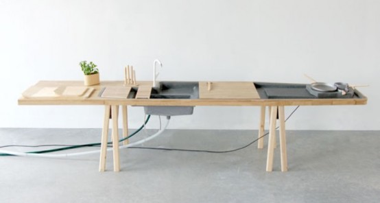 Minimalist Kitchen Workstation With Allround Wood