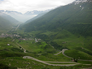View to the east of the road climbing up the Furkapass near Realp, Switzerland
