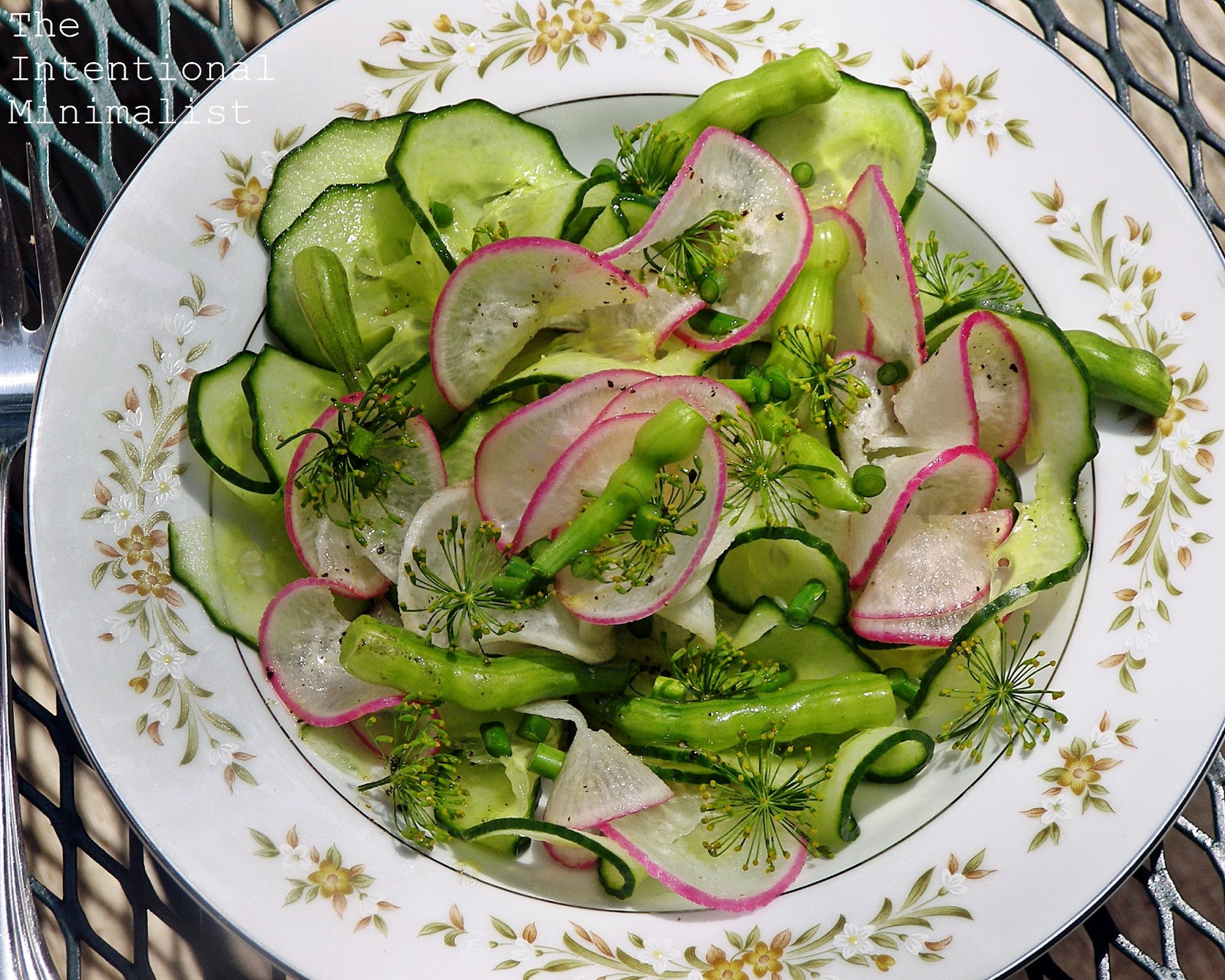 The Intentional Minimalist Cucumber and Radish Ribbons Salad with