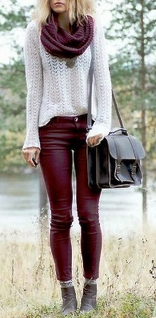 FUN AND FASHION HUB Maroon skinny pants, scarf and white sleeve
