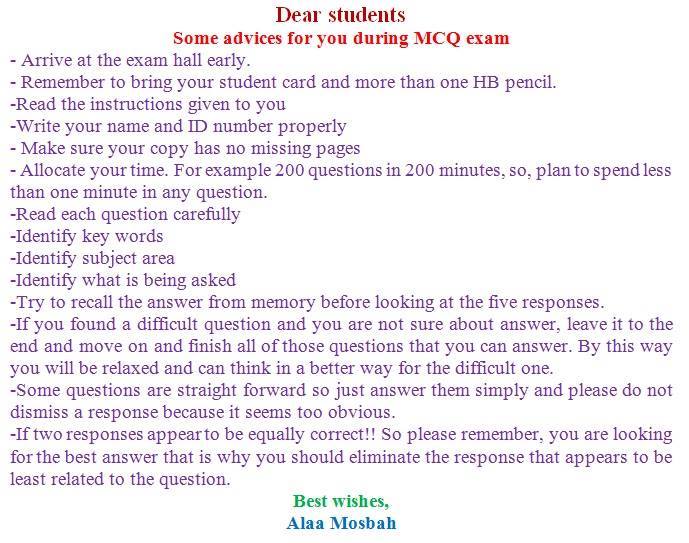 Some advices to medical students about how to manage MCQ exam
