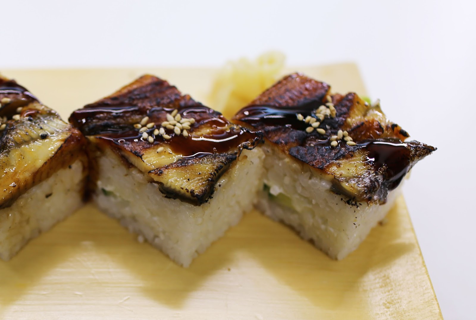 Japanese Foodie Omakase, Unagi Oshizushi (pressed sushi), and Futomaki