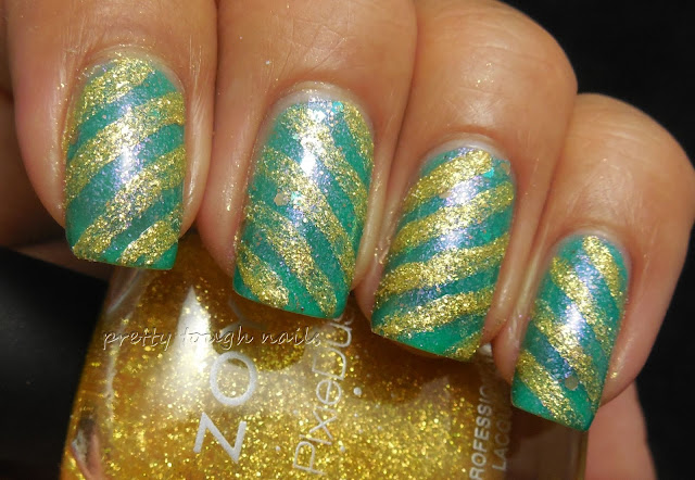#31DC2013 Stripes With Nerdlacquer Cyance Fiction And Zoya Solange