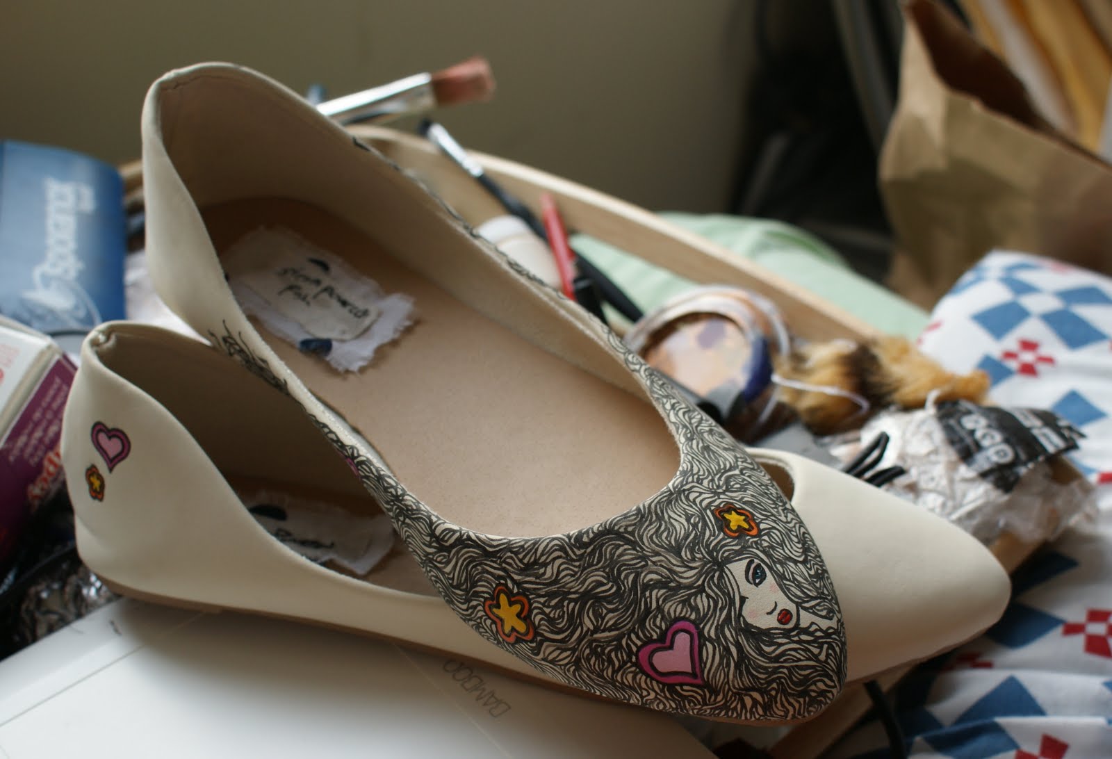 Steam Powered Fish Hand Painted Shoes Heart and Stars