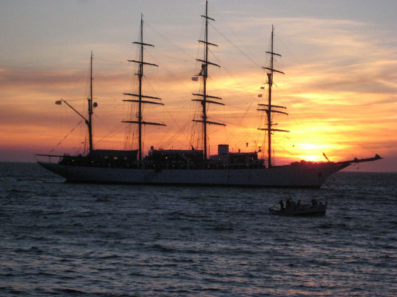 ship in sunset