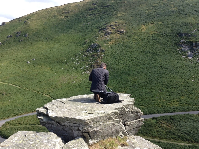 Barbour jacket guy man at valley of the rocks mountains hills somerset england landscape pretty hipster