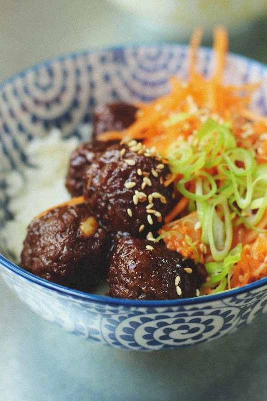 Milk and Honey Korean Meatballs and Quick Kimchi Rice Bowls