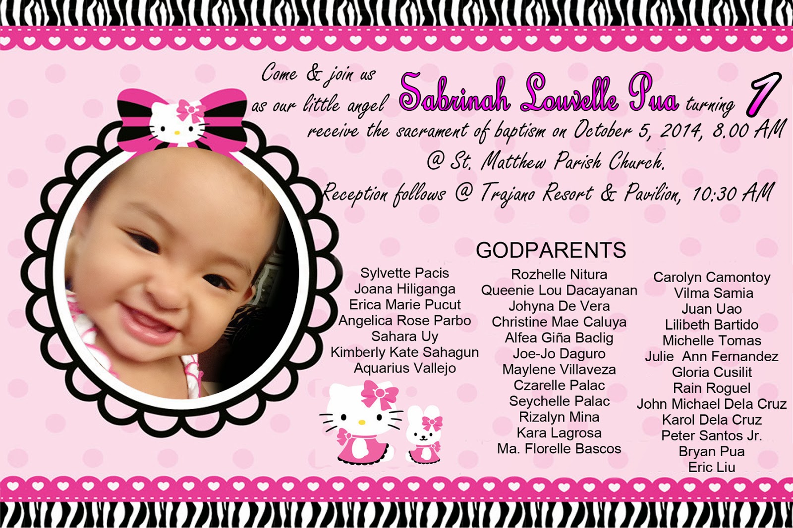 Hello Kitty Invitation for Christening and 1st Birthday randy Fotograpix