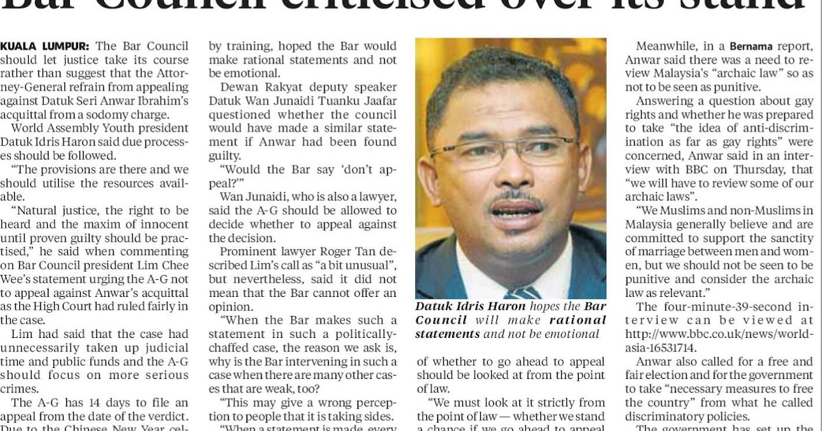 Voice of ReasonRoger Tan Bar Council criticised over its stand