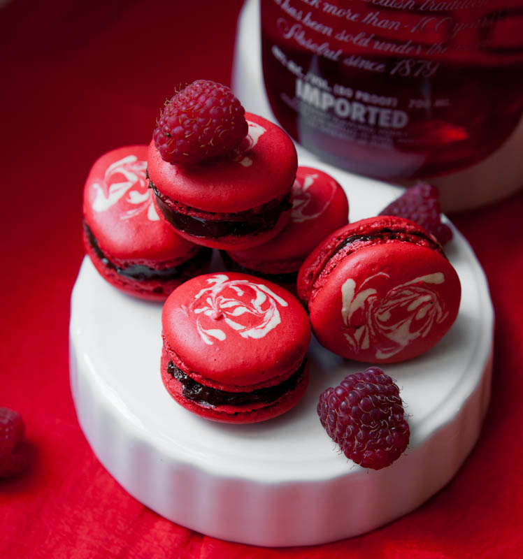 Macaron Fetish Raspberry Vodka Jelly Dark Chocolate Ganache Macaron