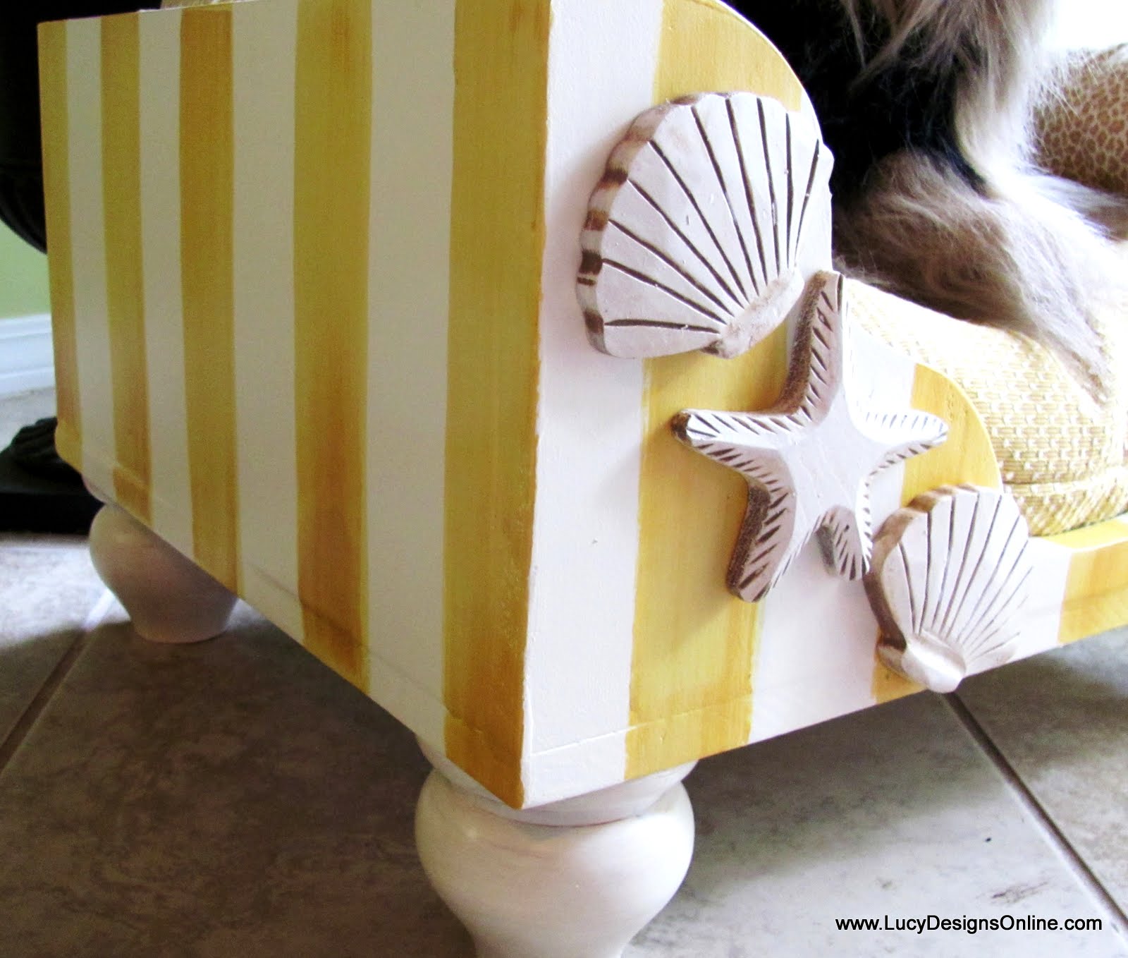 Beach Dog Bed, Beach Style Cabana Design with Skimboard Headboard, Seaside, Beach House Decor