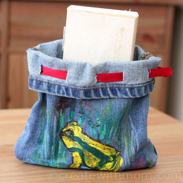 Create With Mom Denim Basket Sewn and Fabric Painted