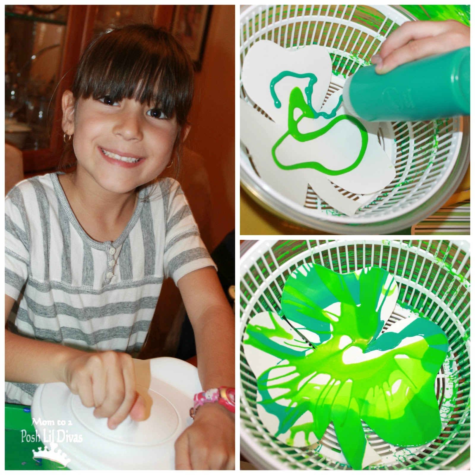 Once they were happy with the paint, we closed up the salad spinner and got spinning. This was