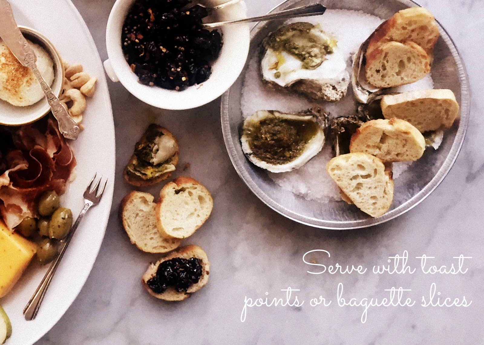 Notes from Maggie's Farm Holiday Entertaining Pesto Broiled Oysters