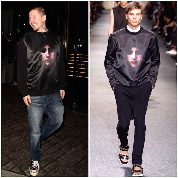 Professor Green wears Givenchy Madonna print sweatshirt at Mondrian Hotel London launch party 9th October 2014