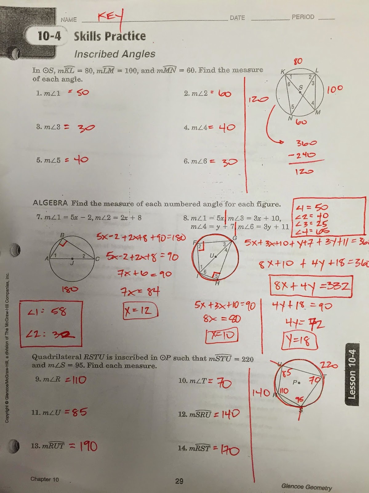 Arcs Angles And Algebra Worksheet Answer Key