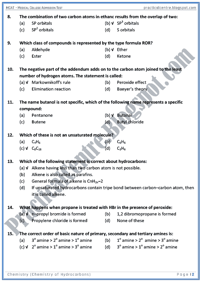 mcat-chemistry-chemistry-of-hydrocarbons-mcqs-for-medical-college-admission-test