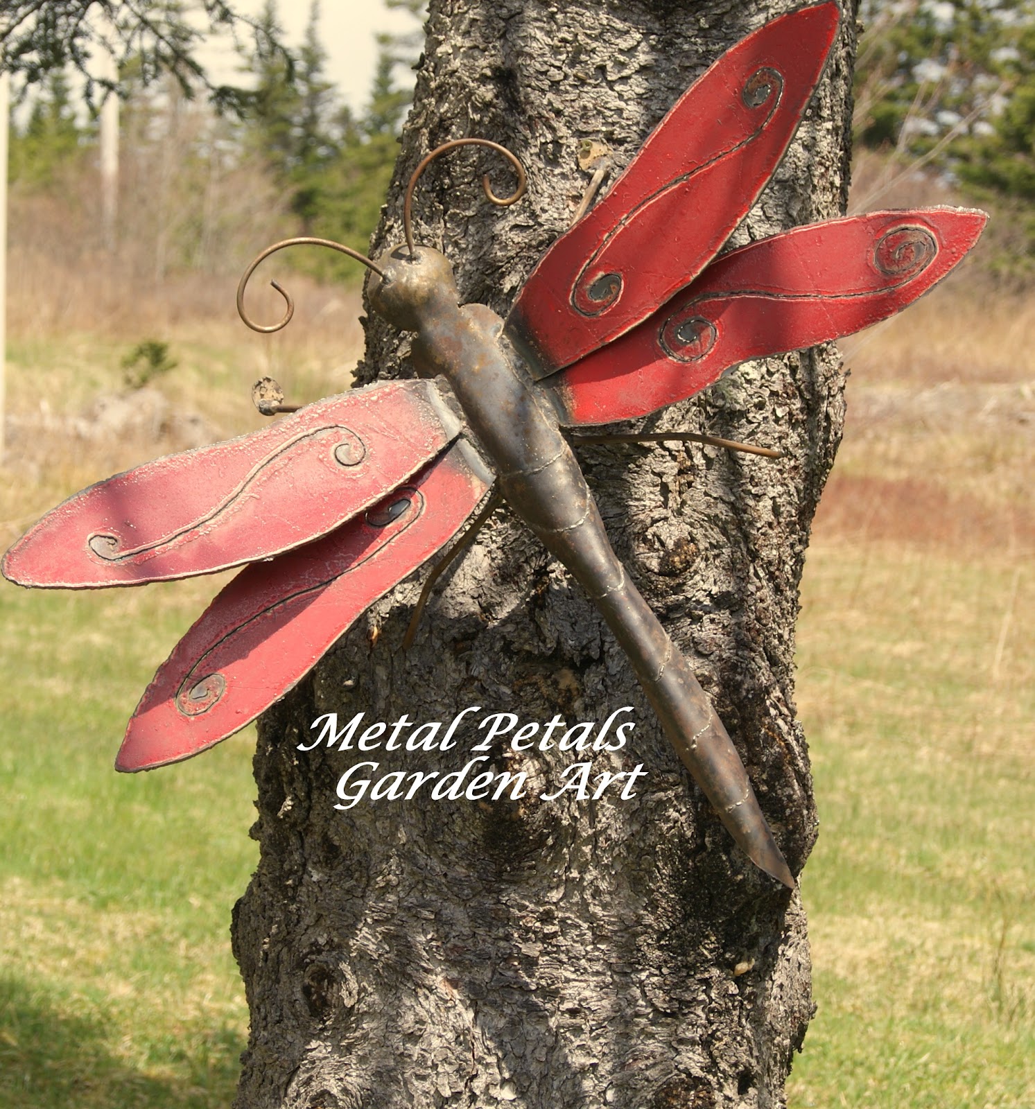 Metal Petals Garden Art Red Dragonfly