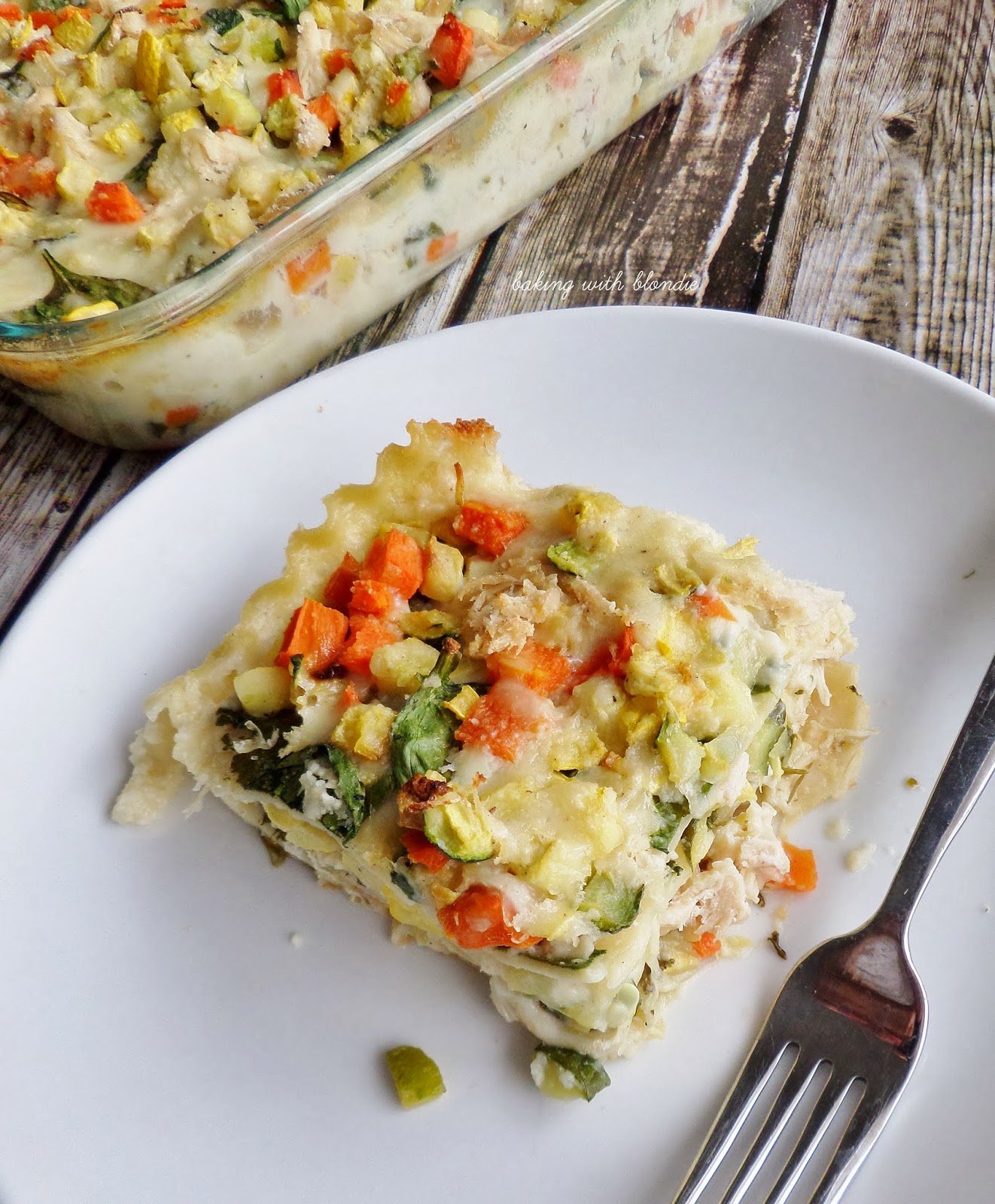 Roasted Veggie and Chicken White Lasagna