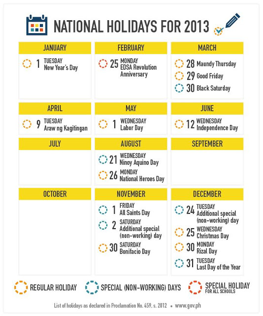 2013 philippine official holidays and long-weekend schedule ~ pinoy99 2013 Philippine Official Holidays and Long-weekend Schedule ~ Pinoy99